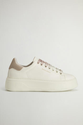 Chunky Court Sneakers in Leather with Contrasting Insert White | Woolrich