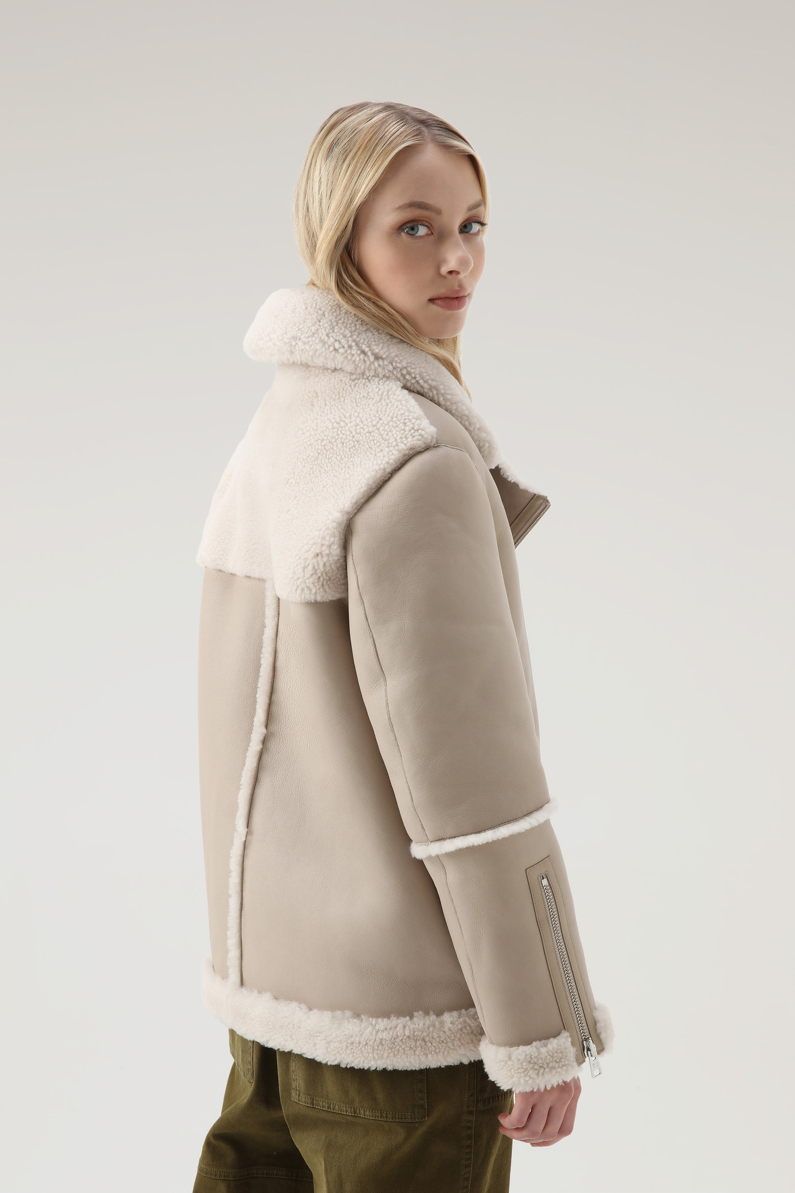 Harmony Aviator Jacke aus Merino Shearling Braun photo 3 | Woolrich