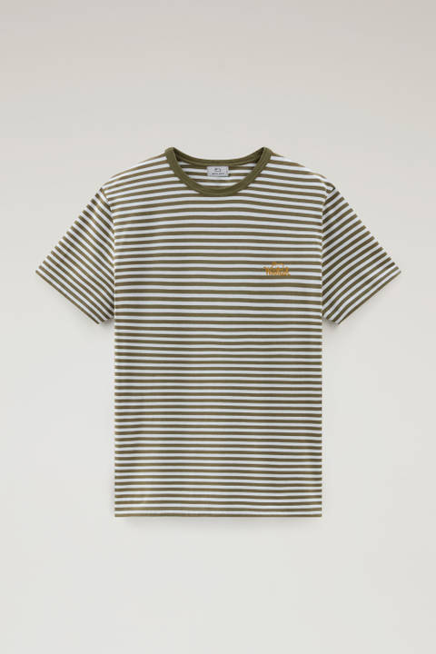 Striped T-Shirt in Stretch Cotton Jersey Green photo 2 | Woolrich