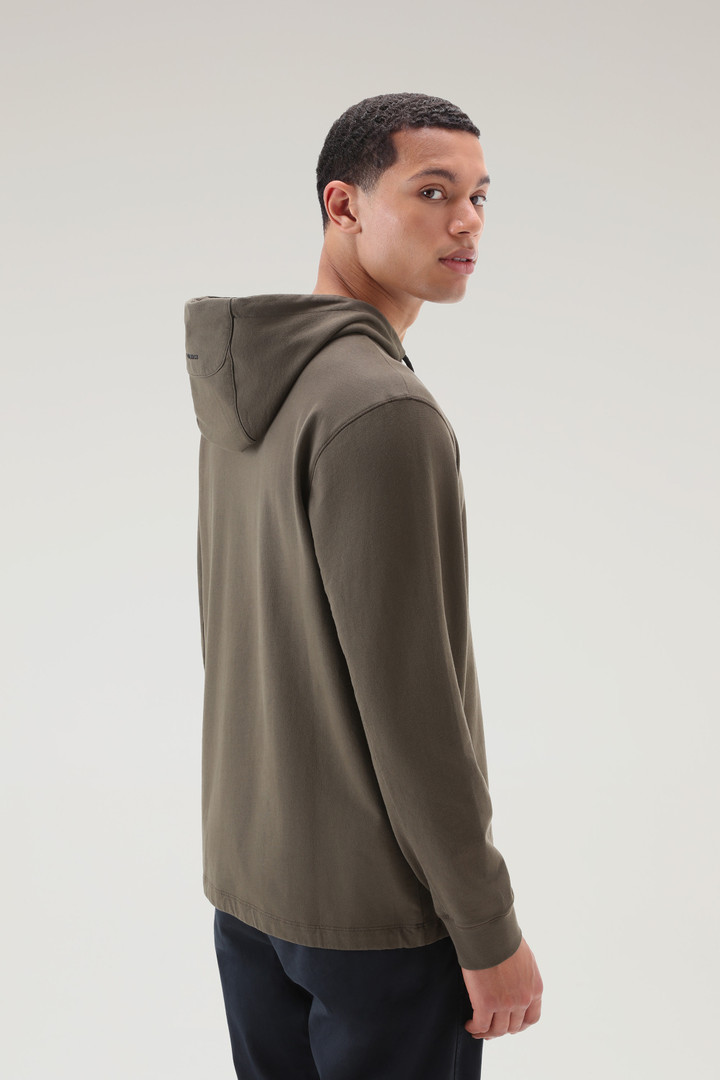Hoodie in Pure Cotton Fleece with Zip Pocket Green photo 3 | Woolrich