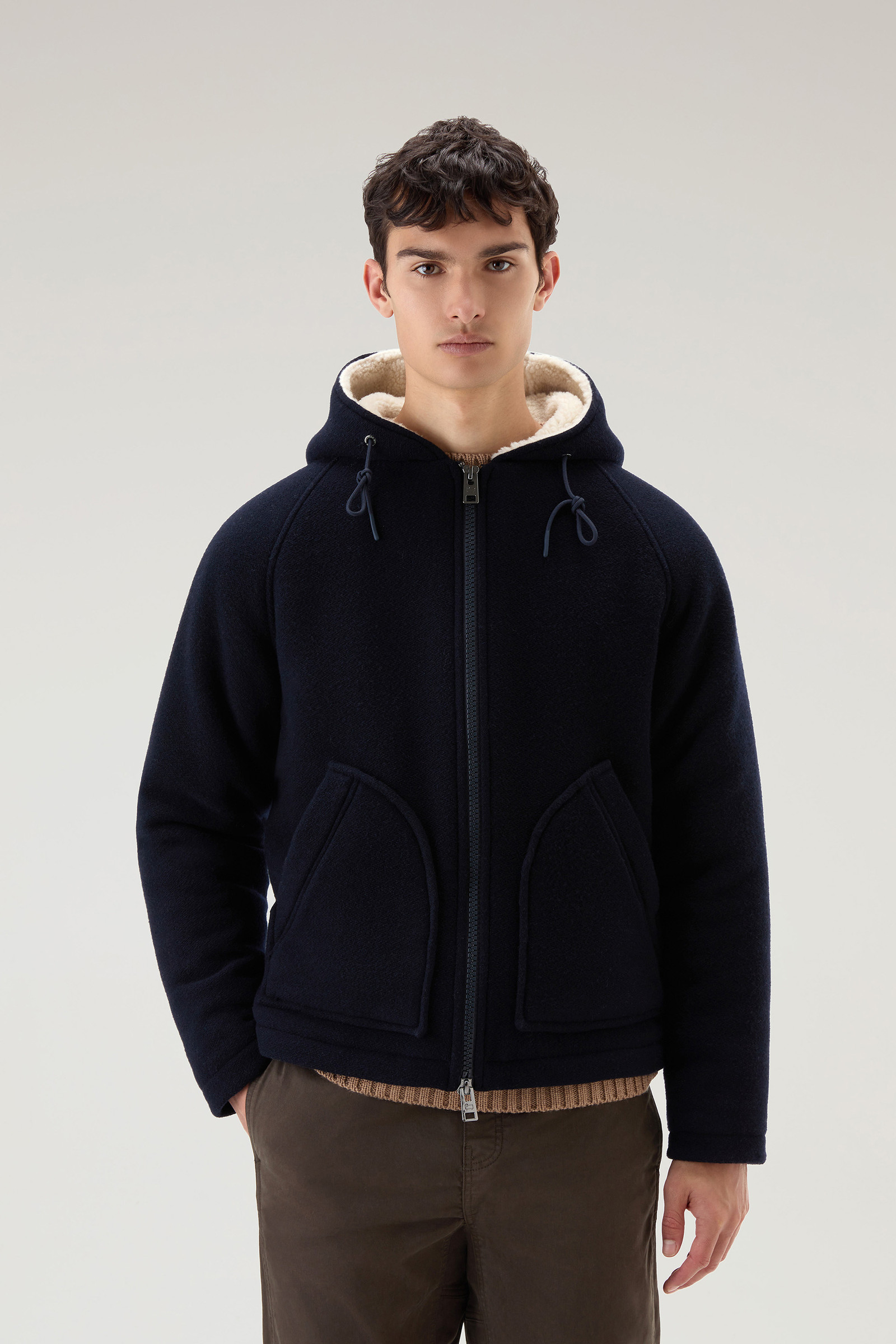 Hooded Jacket in Manteco Wool Blend Blue | Woolrich USA