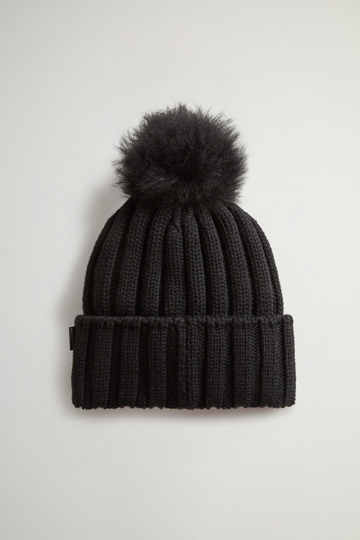 Girls' Beanie in Pure Virgin Wool with Cashmere Pom-Pom Black photo 2 | Woolrich