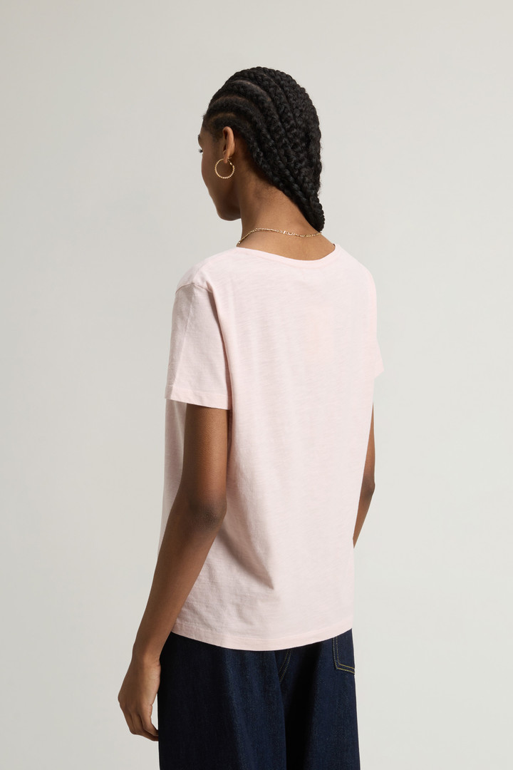 Pure Cotton Slub T-Shirt with V-Neck Pink photo 3 | Woolrich