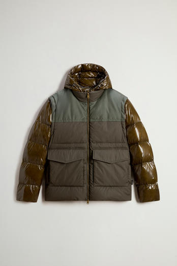 Hybrid Down Jacket with Removable Sleeves and Hood Green | Woolrich