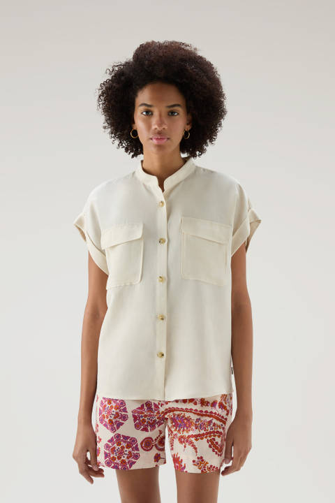 Blusa de manga corta de mezcla de lino Blanco | Woolrich