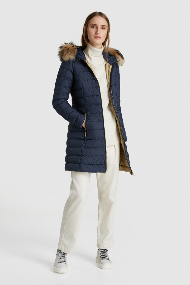 navy long padded jacket