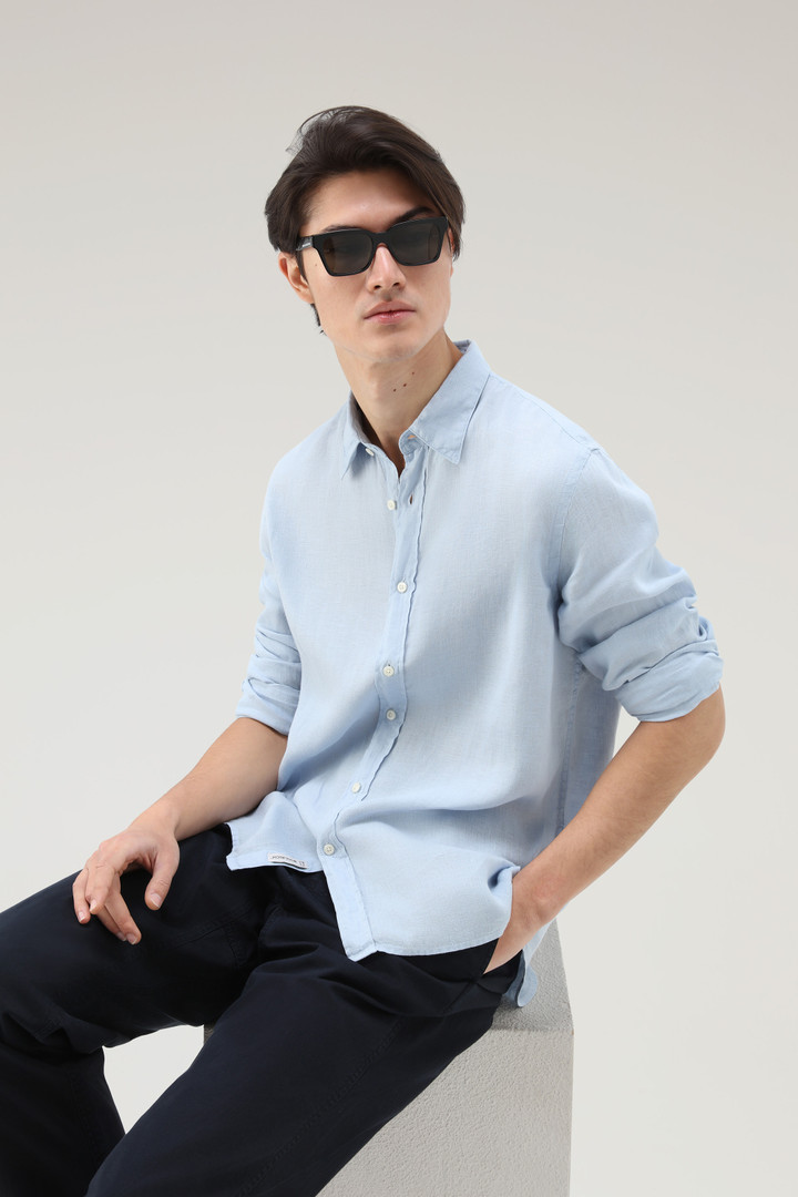 Garment-Dyed Pure Linen Shirt Blue photo 4 | Woolrich