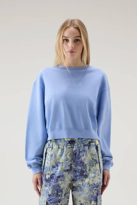 Sweatshirt mit Rundhalsausschnitt aus reiner Baumwolle mit aufgesticktem Logo Blau | Woolrich
