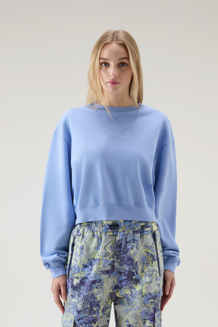 Crewneck Pure Cotton Sweatshirt with Embroidered Logo Blue photo 1 | Woolrich