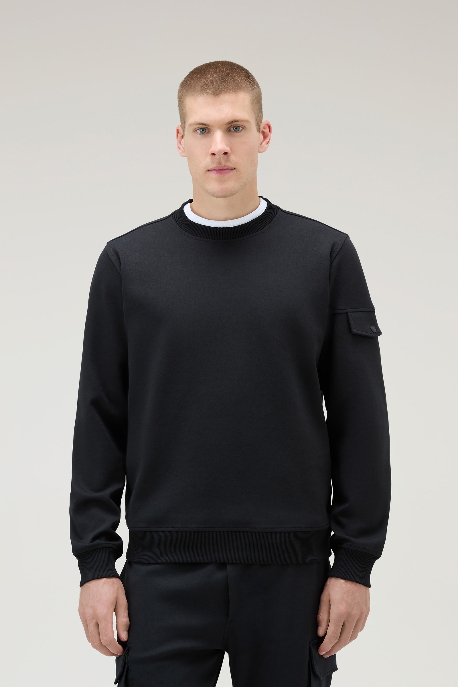 Stretch Cotton Blend Crewneck Sweatshirt Black | Woolrich