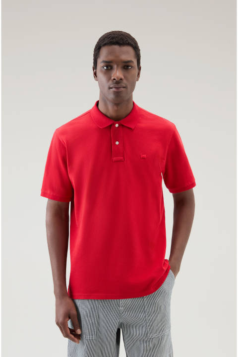 Piquet Polo Shirt in Pure Cotton Red | Woolrich
