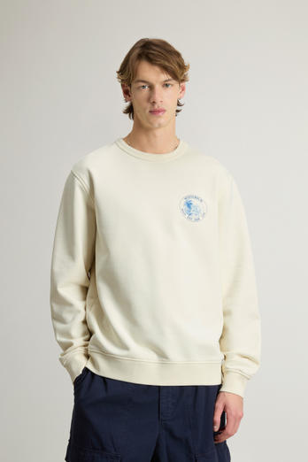 Crewneck Sweatshirt in Pure Cotton with Print White | Woolrich