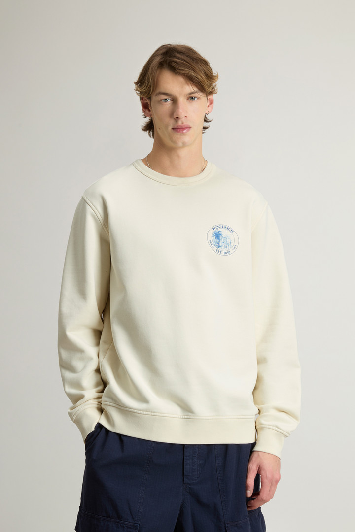 Woolrich Man Crewneck Sweatshirt In Pure Cotton With Print White Size M