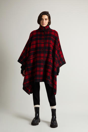 Checked Virgin Wool-Blend Cape Red | Woolrich