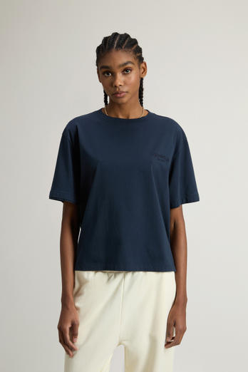 T-Shirt aus reiner Pima-Baumwolle mit Logo  Blau | Woolrich