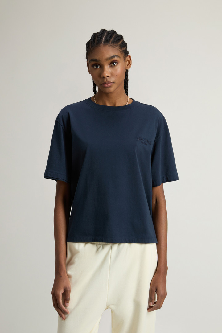 Woolrich Woman Pure Pima Cotton T-Shirt With Logo Blue Size XXS