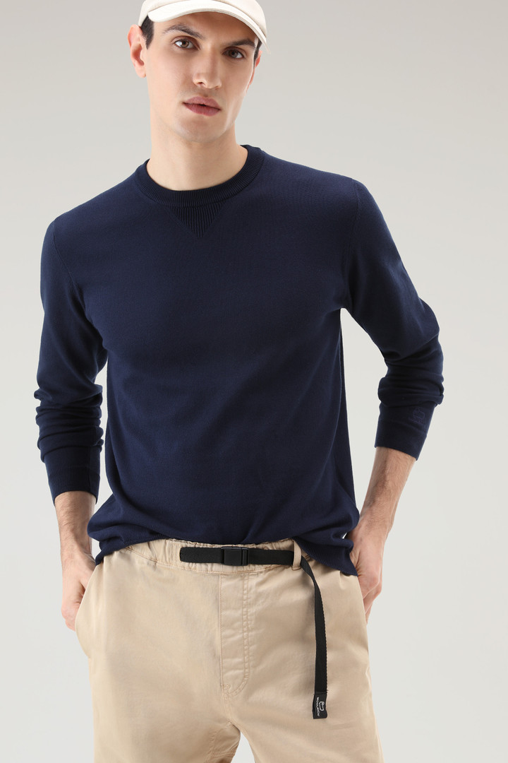 Sweater mit Rundhalsausschnitt aus reiner Baumwolle Blau photo 4 | Woolrich