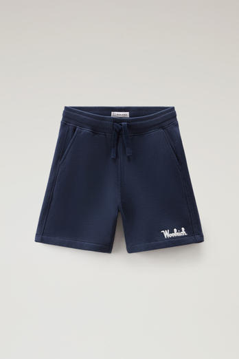 Boys' Pure Cotton Fleece Shorts with Drawstring Blue | Woolrich