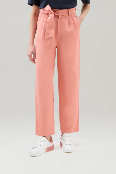 Pantaloni in misto lino con cintura in tessuto Rosa | Woolrich