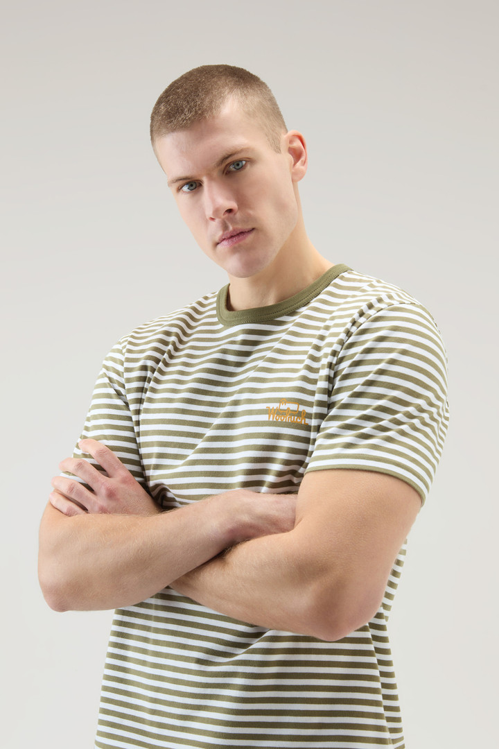 T-shirt à rayures en jersey de coton élastique Vert photo 4 | Woolrich