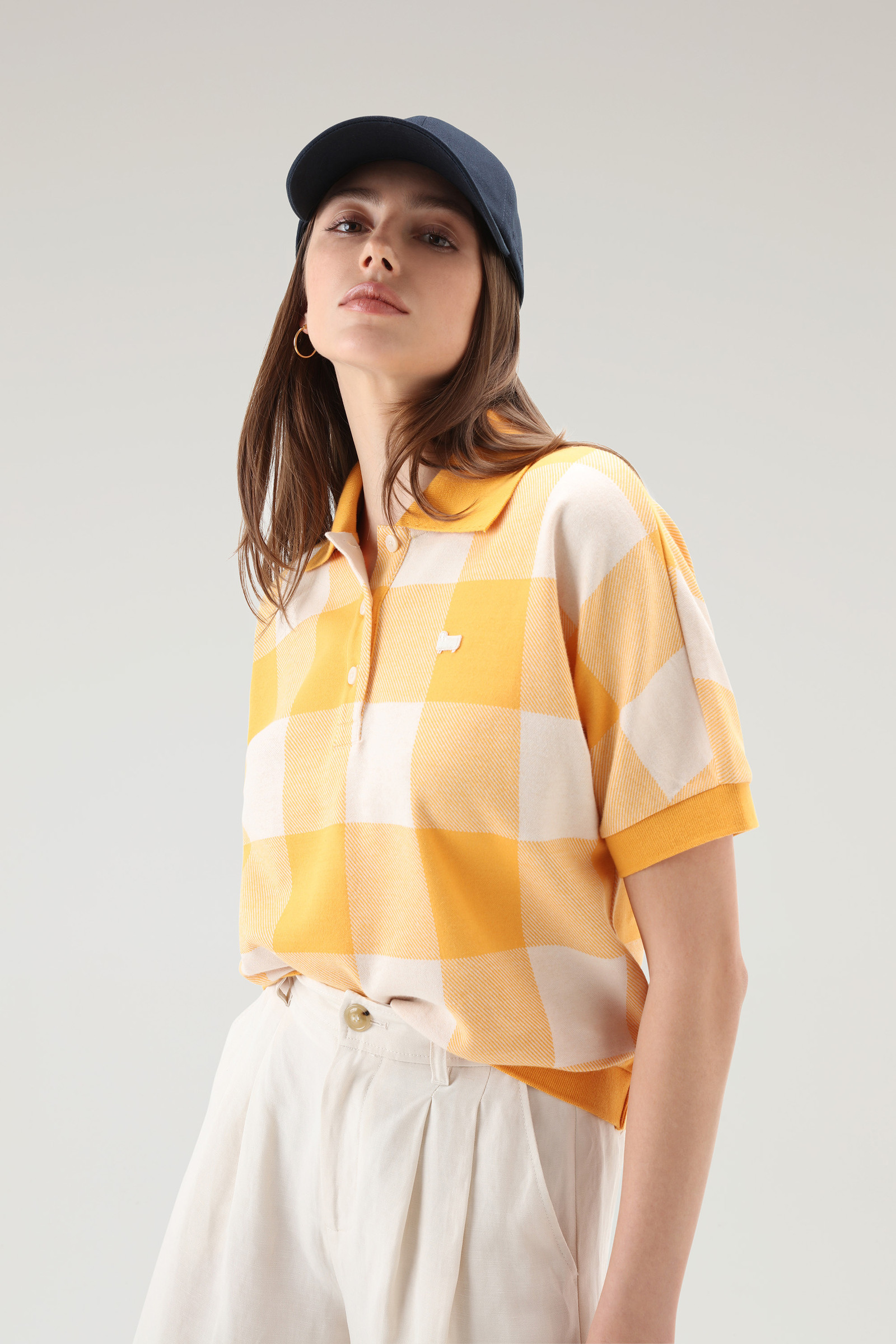 American Check Polo in Yarn-Dyed Stretch Cotton Blend Yellow photo 4 | Woolrich