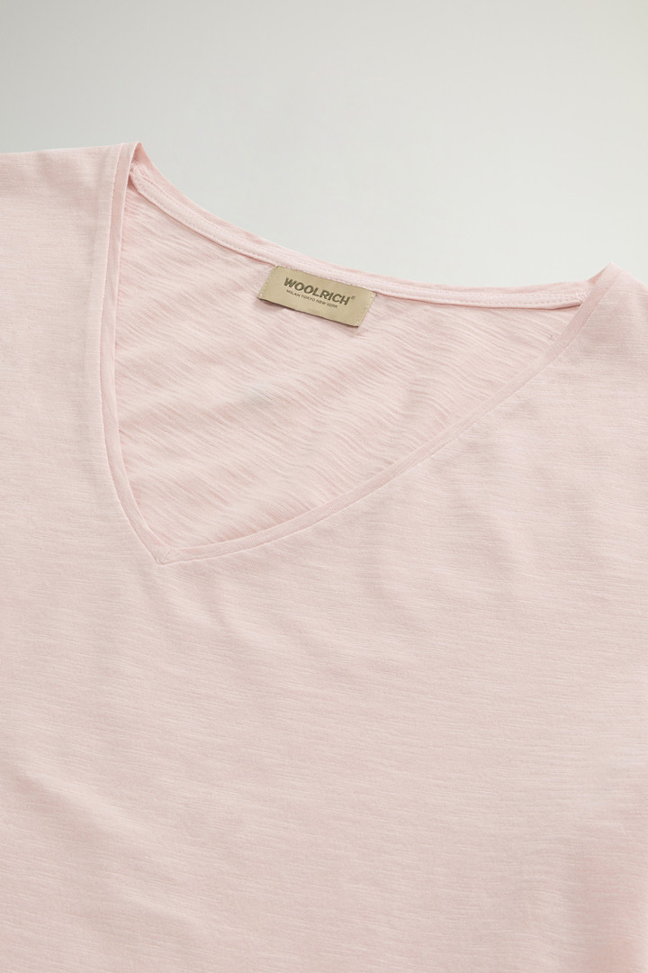 Pure Cotton Slub T-Shirt with V-Neck Pink photo 6 | Woolrich