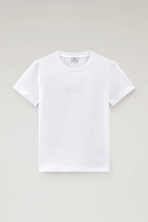 T-Shirt aus reiner Baumwolle mit aufgesticktem Logo Weiß photo 2 | Woolrich