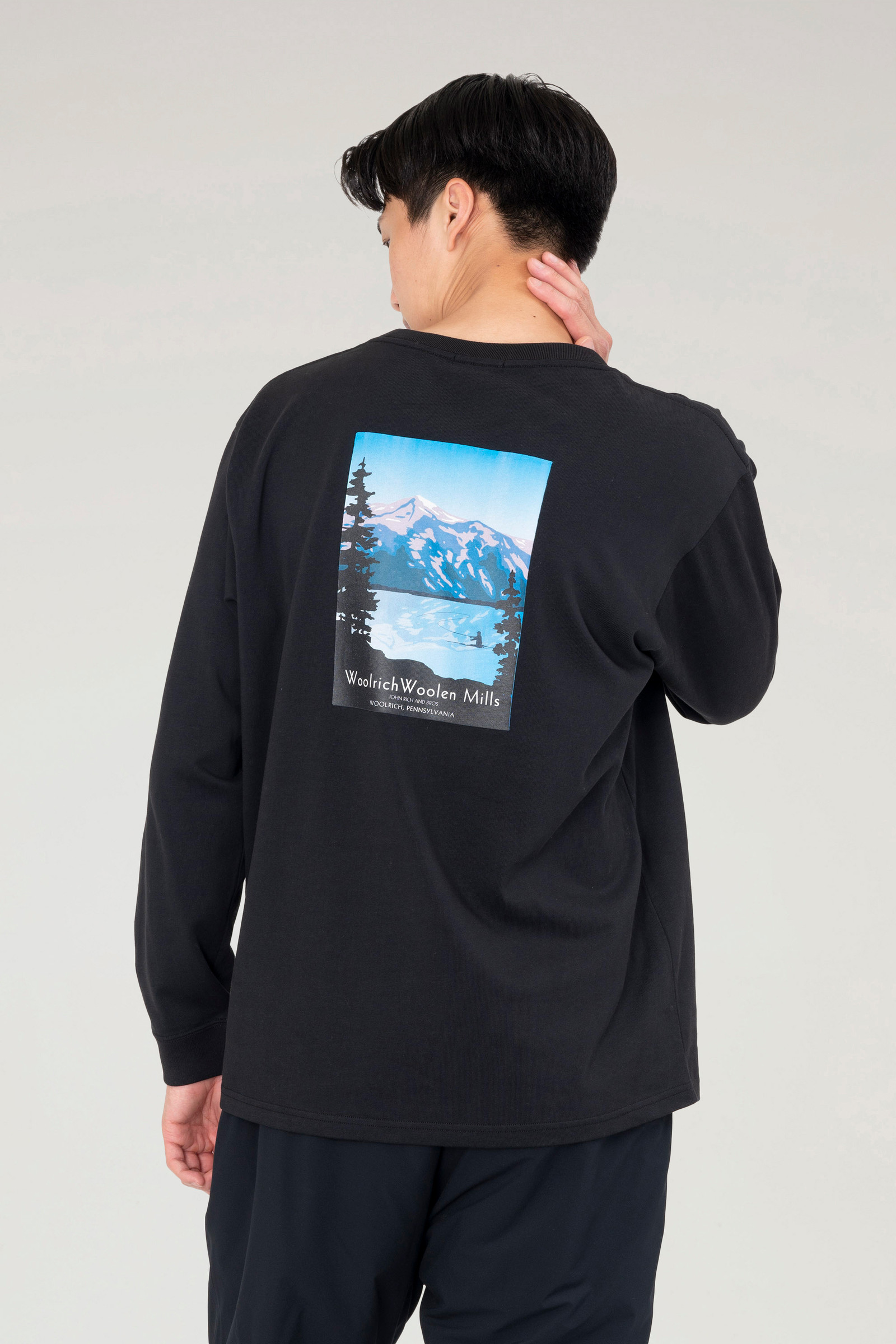 Vintage Long Sleeve T-shirt in Cotton with Back Print Black photo 2 | Woolrich