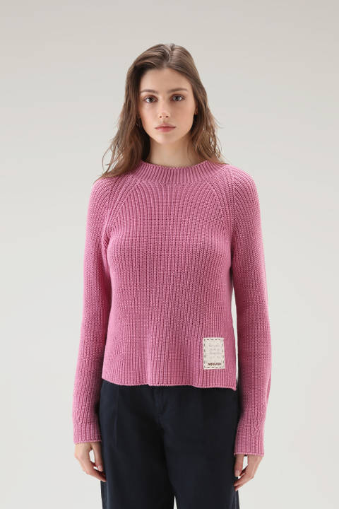 Jersey con cuello redondo de algodón puro teñido en prenda de manera natural Rosa | Woolrich