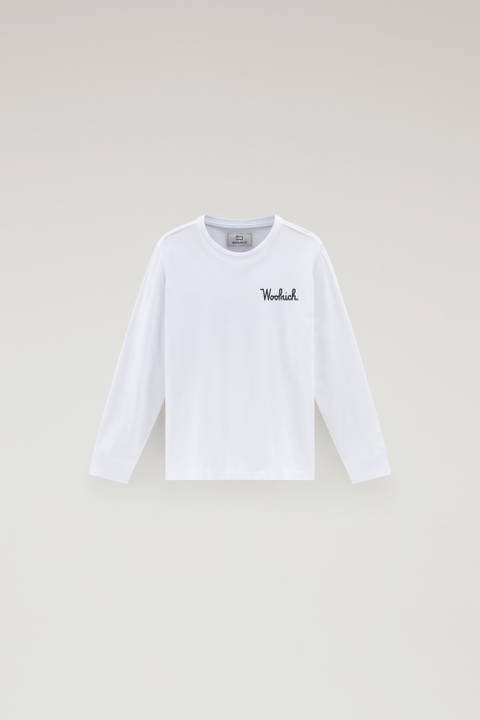T-shirt à manches longues pour garçon en pur coton Blanc | Woolrich