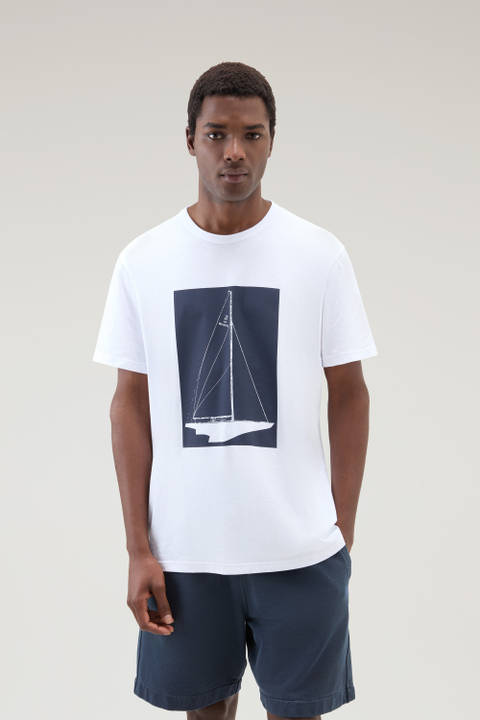 T-shirt en pur coton avec impression nautique Blanc | Woolrich