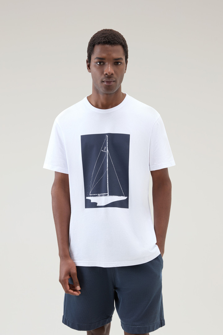 T-shirt en pur coton avec impression nautique Blanc photo 1 | Woolrich