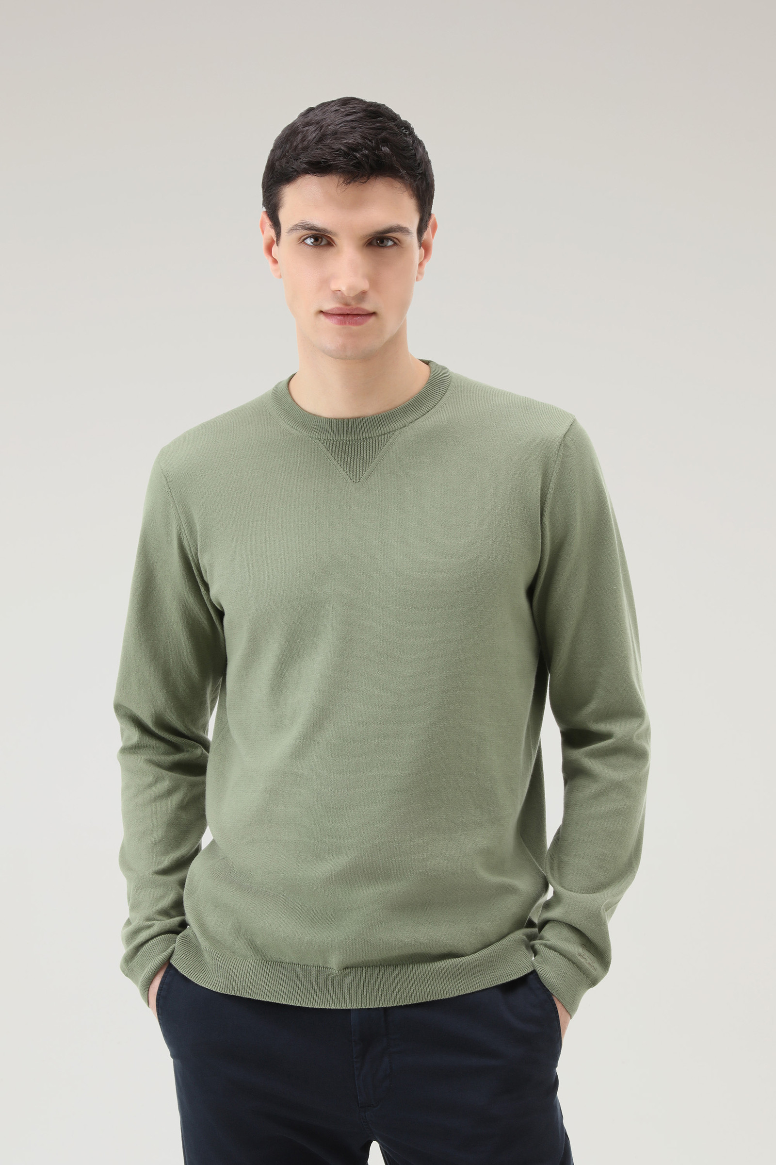 Crewneck Sweater in Pure Cotton Green | Woolrich USA