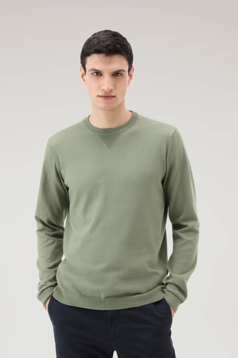Pure Cotton Crewneck Sweater Green | Woolrich