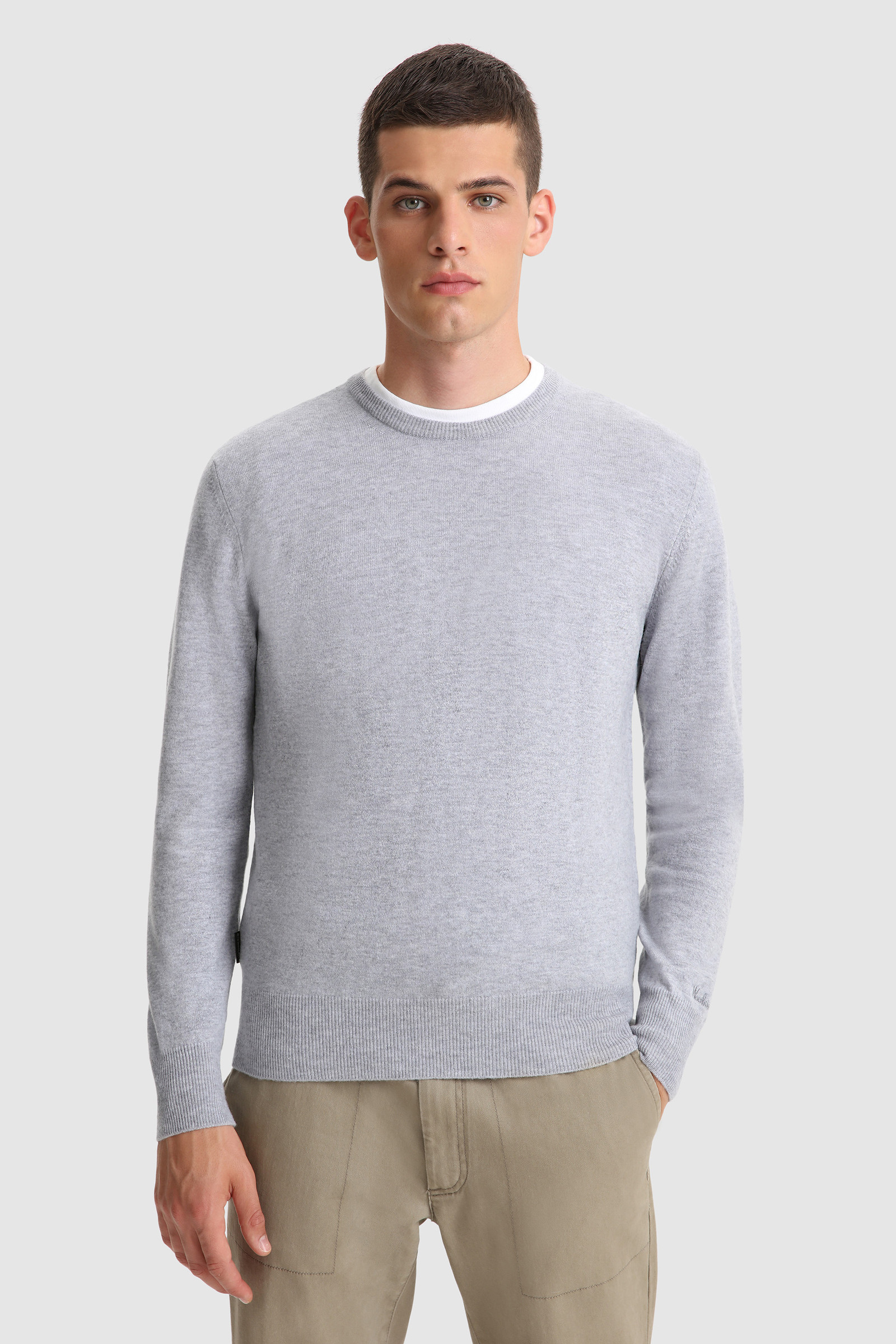 Men's Super Geelong Wool Crewneck Sweater Grey | Woolrich USA