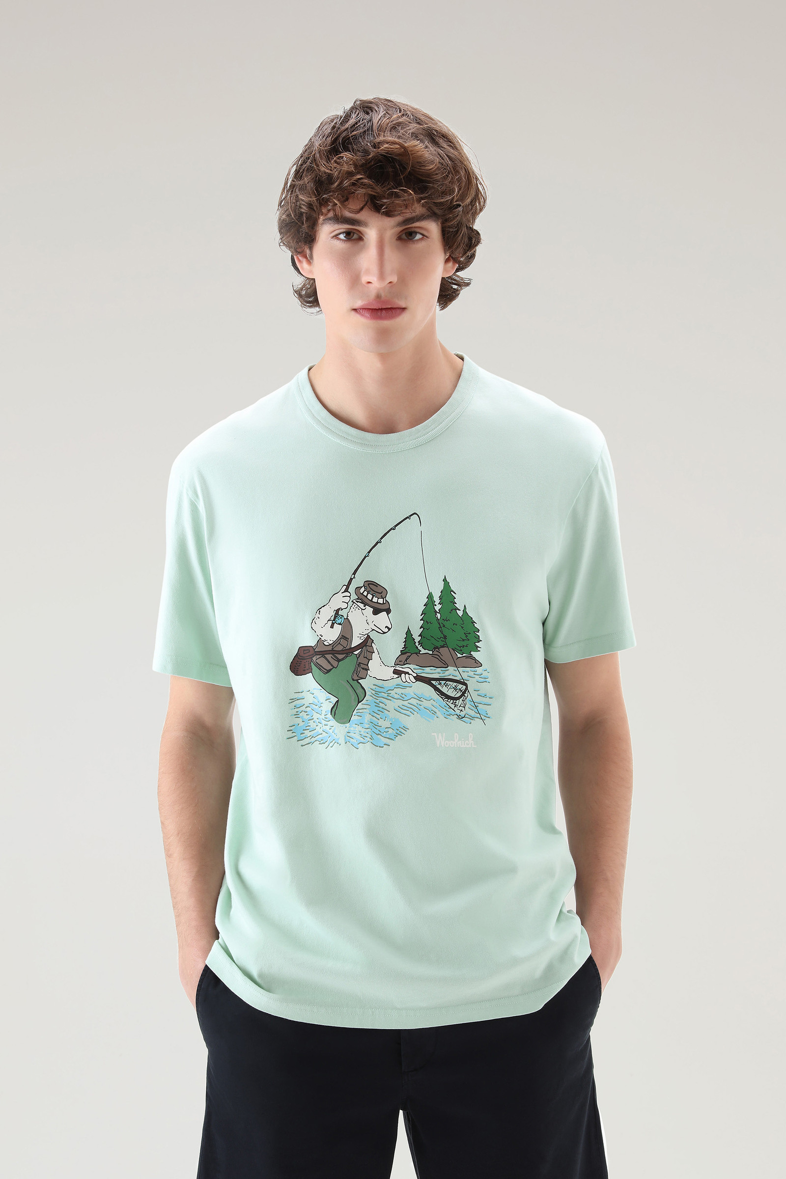 T-shirt in puro cotone con illustrazione verde | Woolrich