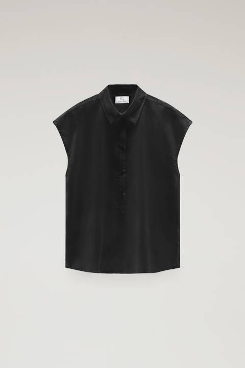 Blusa de manga corta de popelina de puro algodón Negro photo 2 | Woolrich