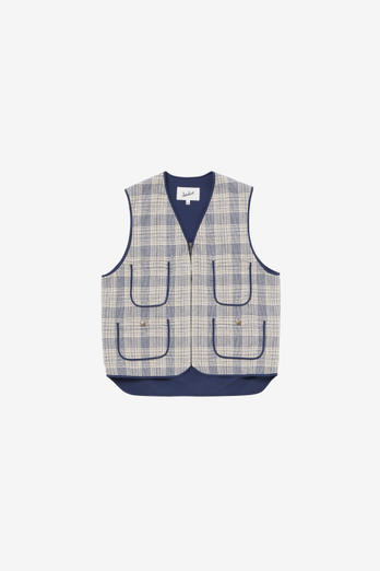 Cotton- and Linen-Blend Checked Vest Blue | Woolrich