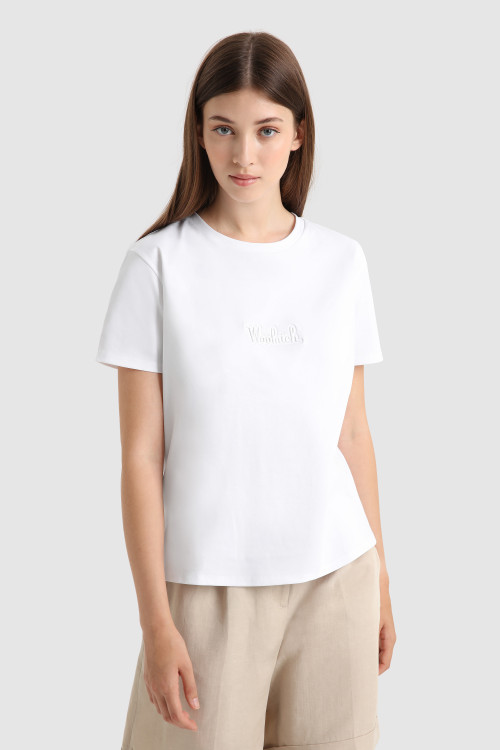 Stretch Cotton T-Shirt with Embossed Vintage Logo White | Woolrich