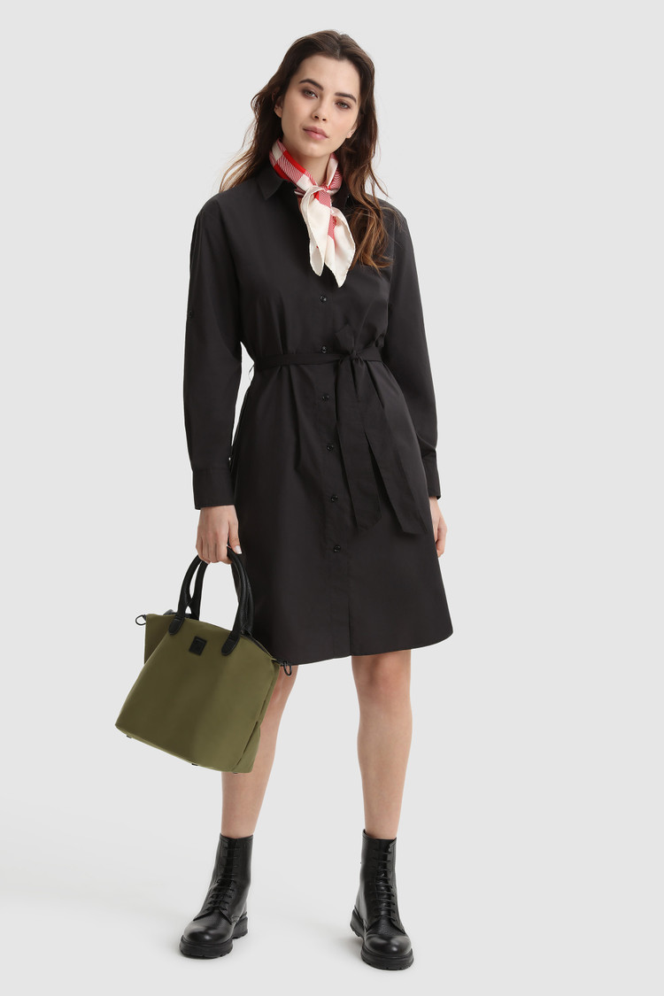 Popeline belted dress