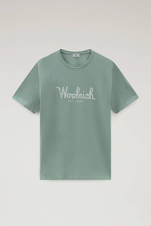 Pure Cotton Embroidered T-Shirt Green photo 2 | Woolrich