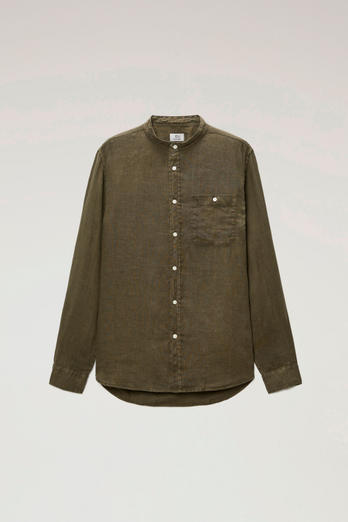 Camicia con colletto alla coreana in puro lino tinta in capo Verde | Woolrich