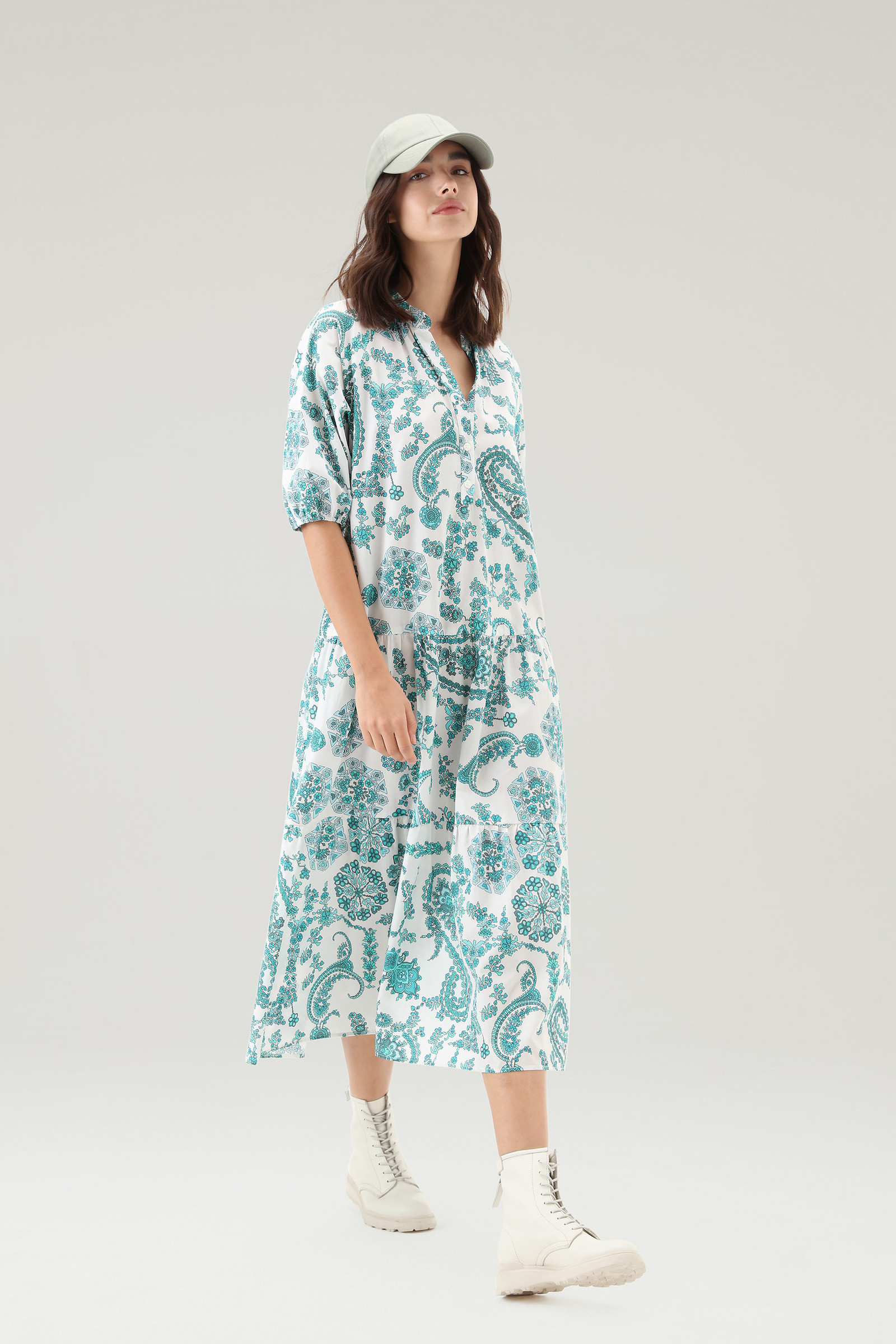 Robe à volants en popeline de pur coton bleu photo 2 | Woolrich