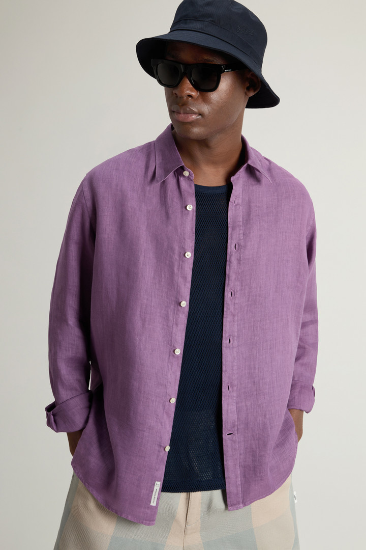 Garment-Dyed Pure Linen Shirt Purple photo 4 | Woolrich