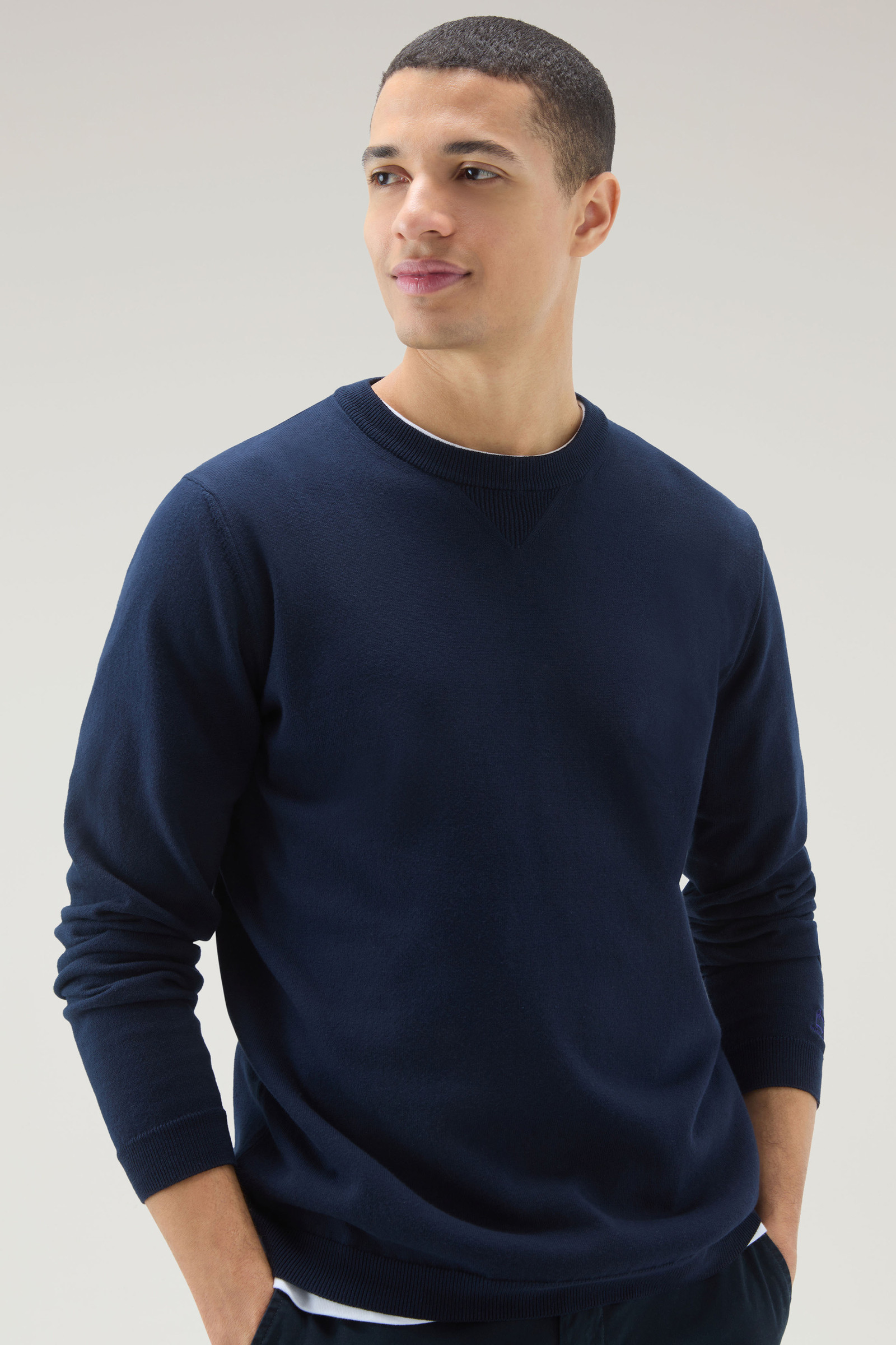 Men's Pure Cotton Crewneck Sweater Blue | Woolrich USA