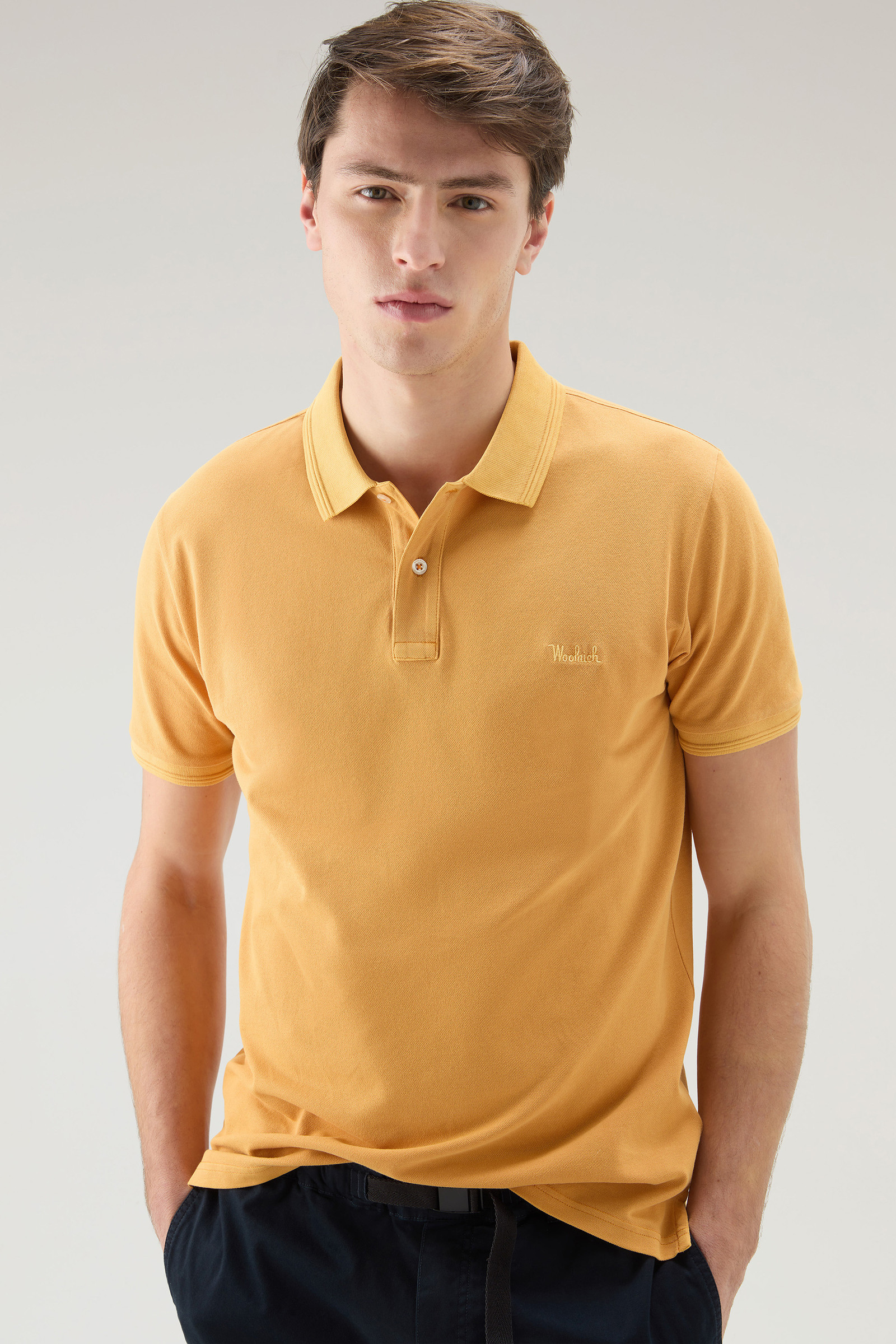 Mackinack Polo in Garment-Dye Stretch Cotton Piquet Yellow photo 4 | Woolrich