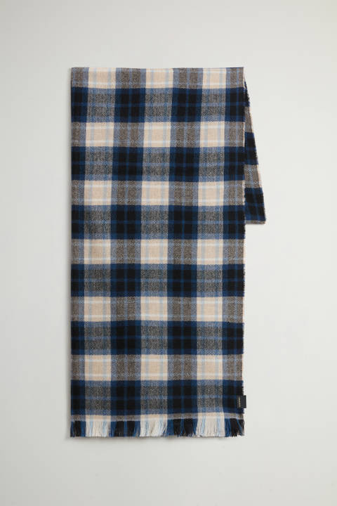 Scarf in Virgin Wool and Cashmere Blend with Checked Pattern Blue | Woolrich