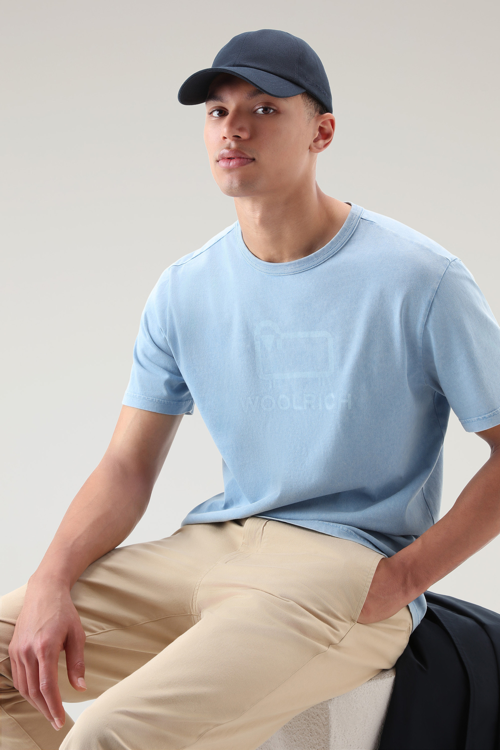 T-shirt en pur coton teint en pièce avec logo Sheep bleu photo 4 | Woolrich