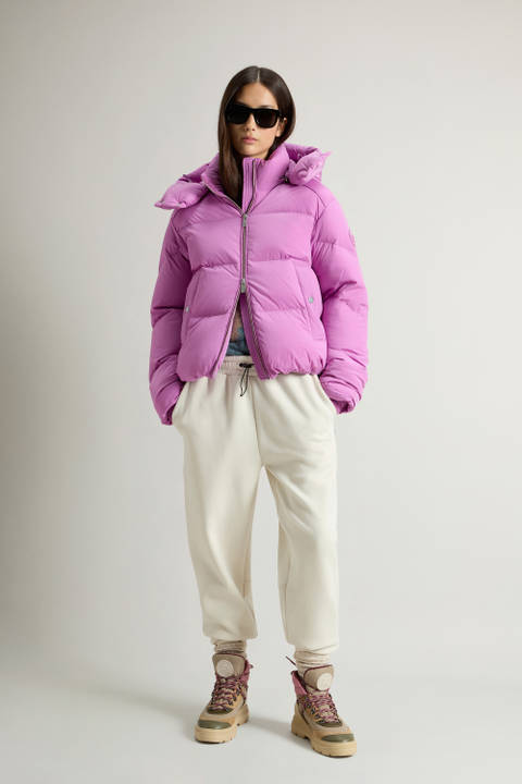 Short Alsea Down Jacket in Stretch Nylon with Detachable Hood Pink | Woolrich