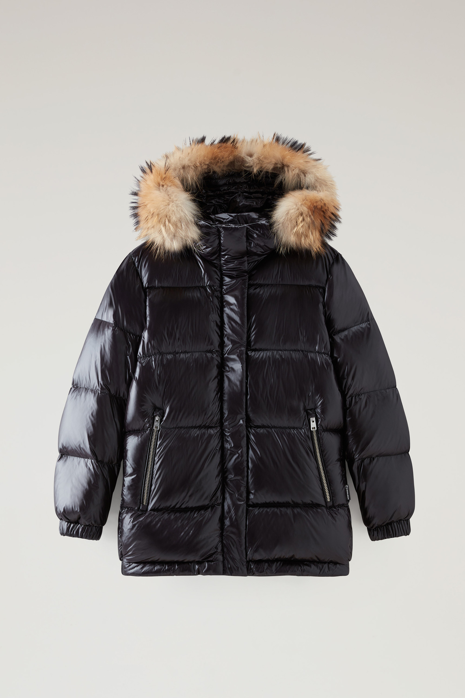 Women's Aliquippa Parka in Glossy Nylon with Detachable Fur Trim Black ...